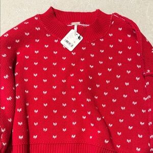 Free People Red and White Patterned Sweater